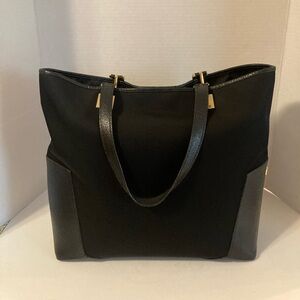 Salvatore Ferragamo Vintage Black Tote in Leather and Canvas with Gold Accents